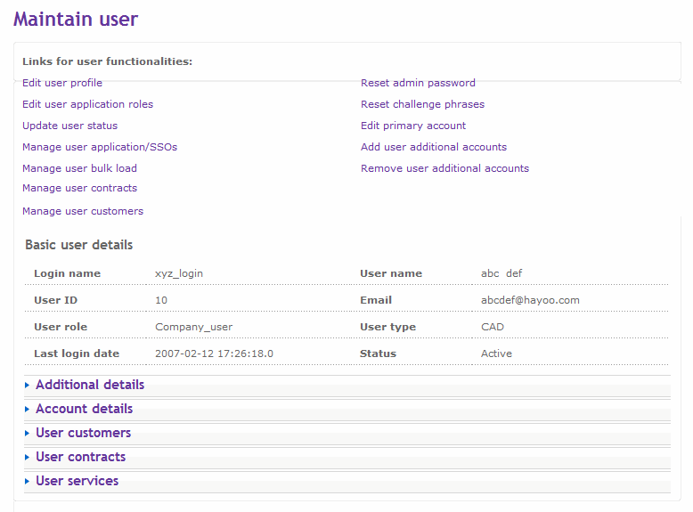 Maintain user screen