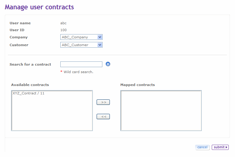 Manage user contracts screen