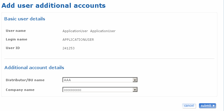 Add user additional accounts screen