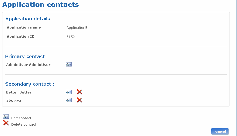 Application contacts screen