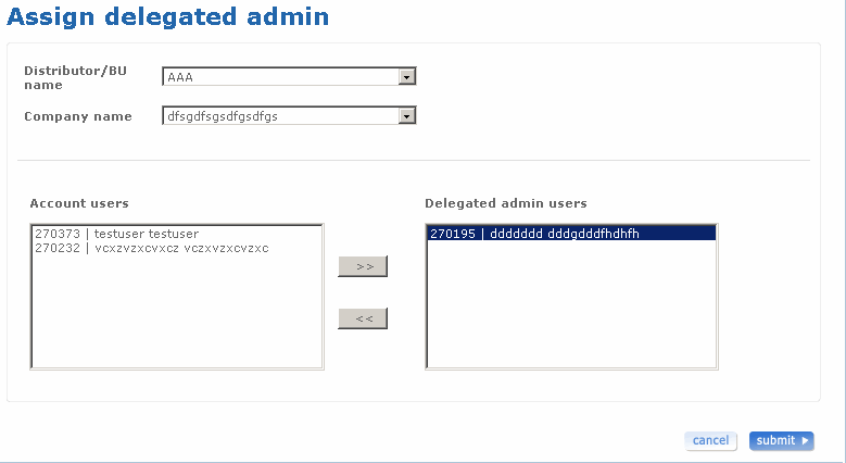 Assign delegated admin screen