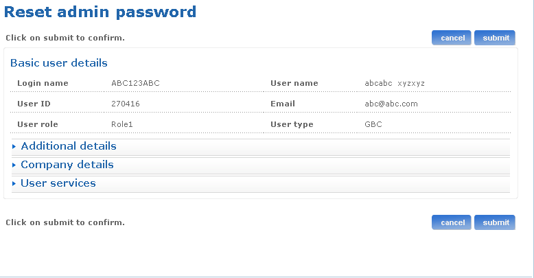 Reset admin password screen