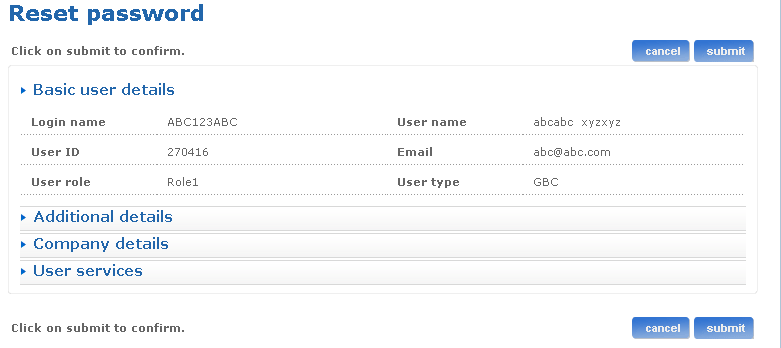 Reset password screen