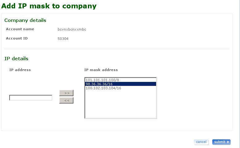Add IP mask to company screen