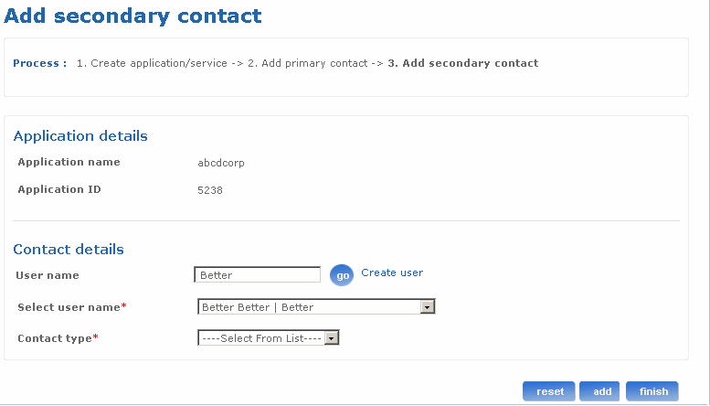 Add secondary contact to application