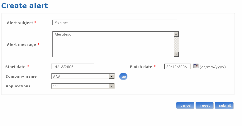 Create alert screen