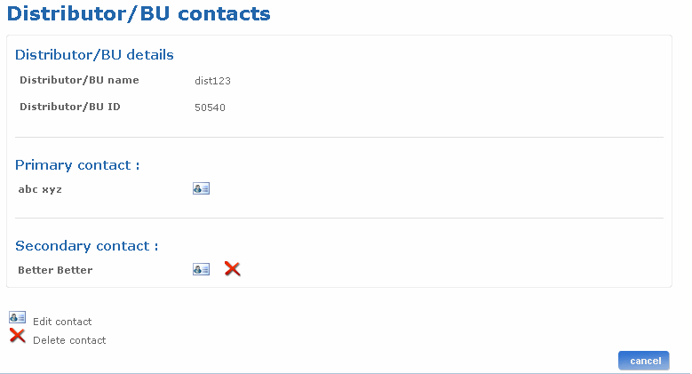 Edit contact screen