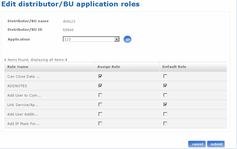 Edit distributor/BU application roles