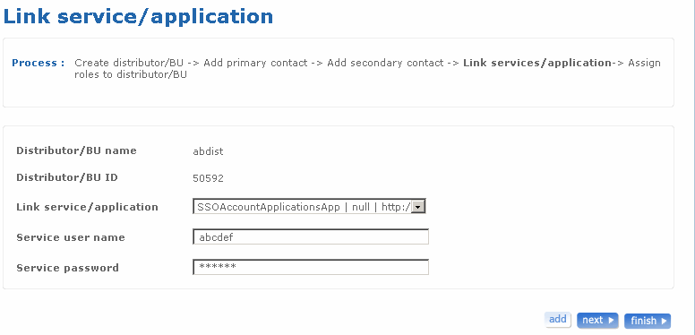 Link services/applications screen