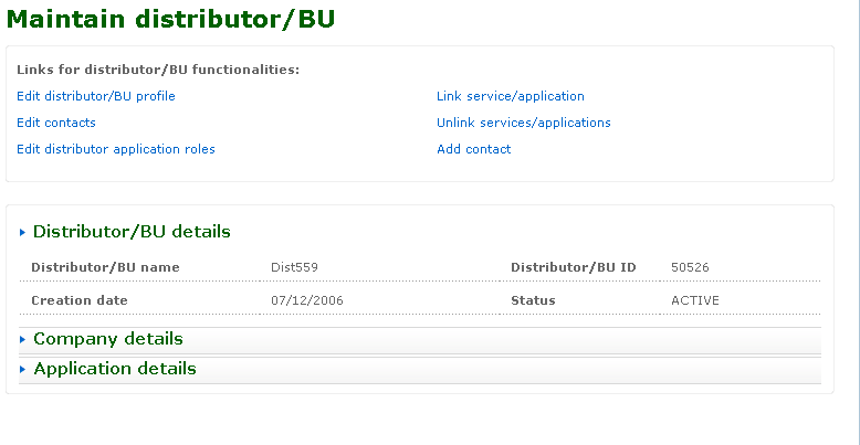 Maintain distributor/BU screen