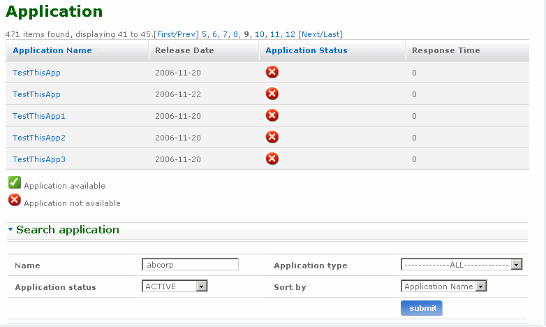 Application screen