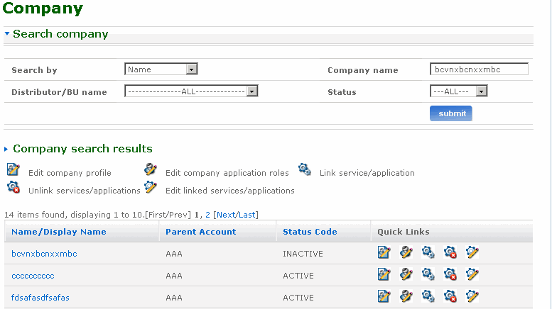 Search company screen