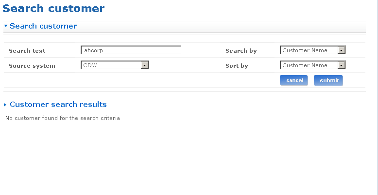 Search customer screen