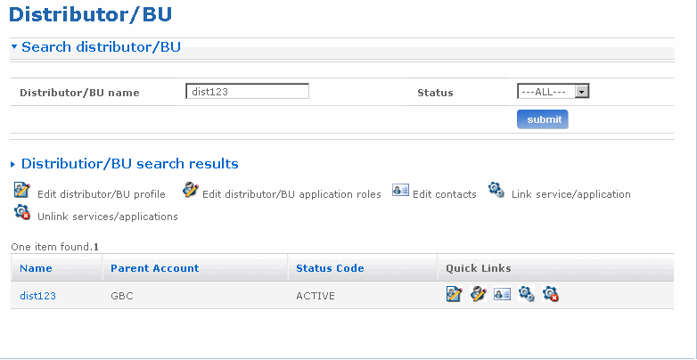 Search distributor screen