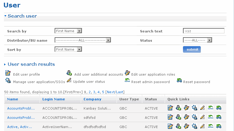 Search user screen