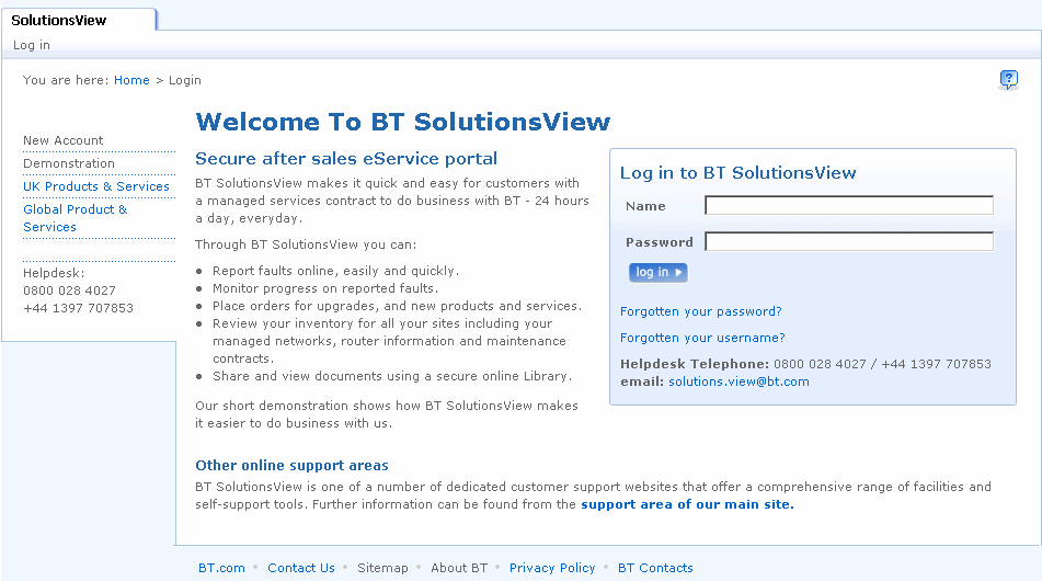 Login page